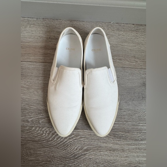 Celine Shoes - Authentic Celine Paris White Ecru Cloth Canvas Point Toe Slip On Luxury Sneakers